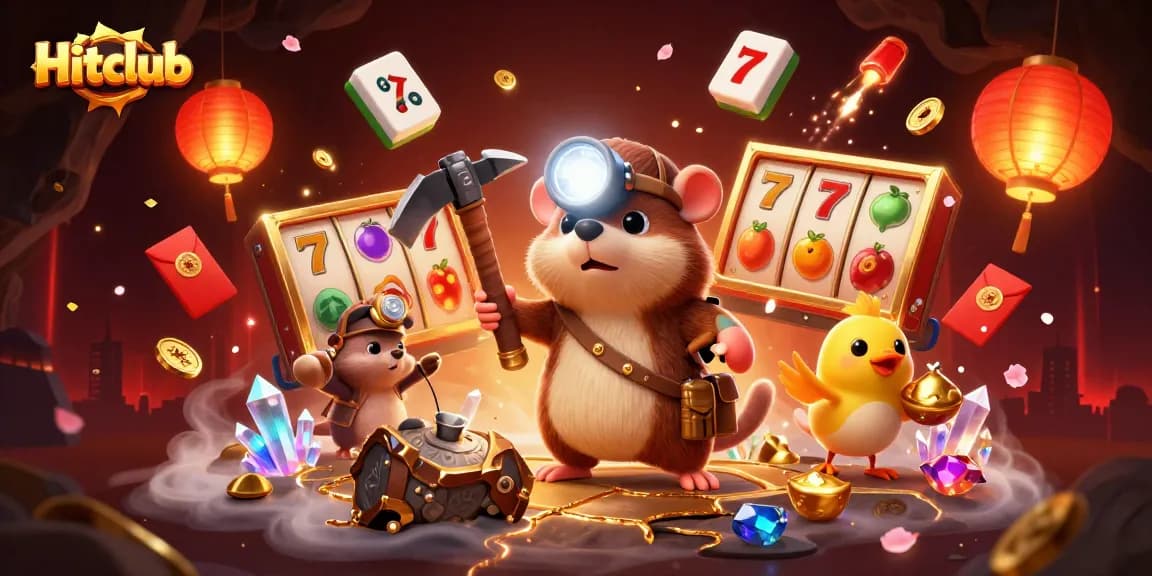 Hitclub players enjoying vibrant slot games with colorful casino elements around them.