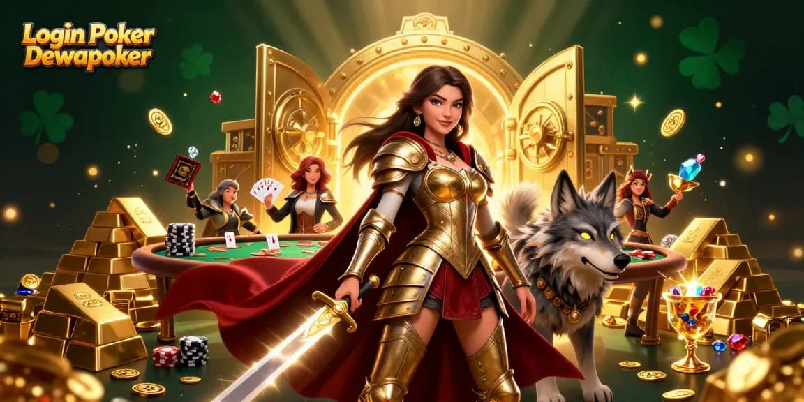 Experience thrilling gameplay with Login Poker Dewapoker, showcasing poker tables and royal flush in an exciting casino atmosphere.