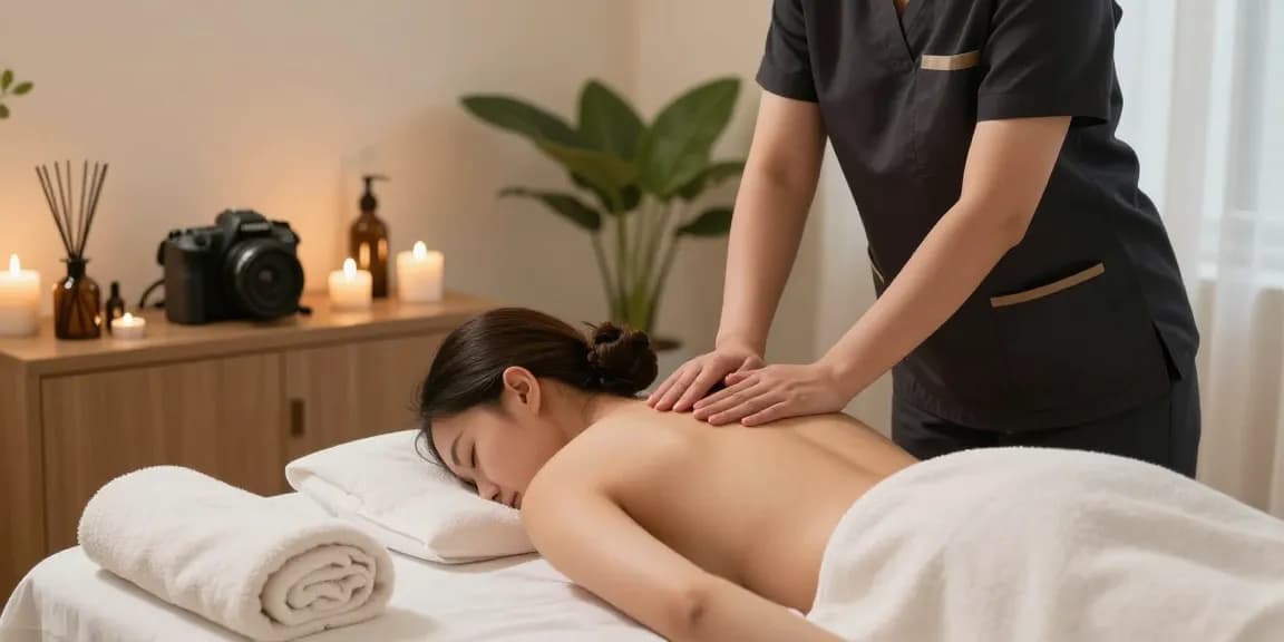 Professional 출장마사지 therapist providing a relaxing massage in a tranquil home spa setting.