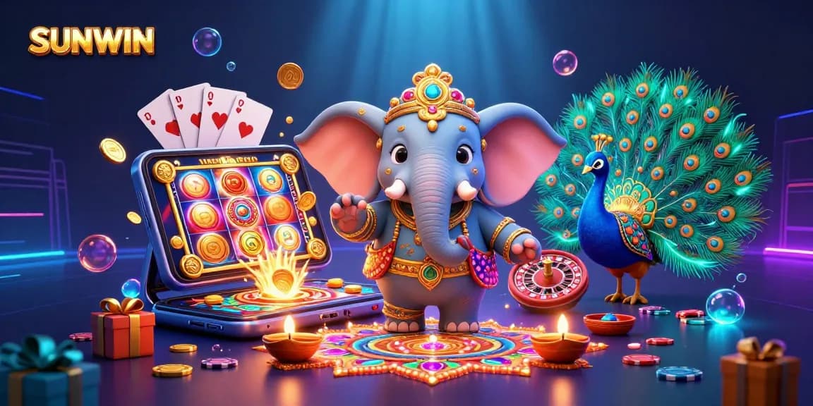 SUNWIN offers an engaging online gaming experience with vibrant colors and thrilling elements swirling around a vibrant scene.