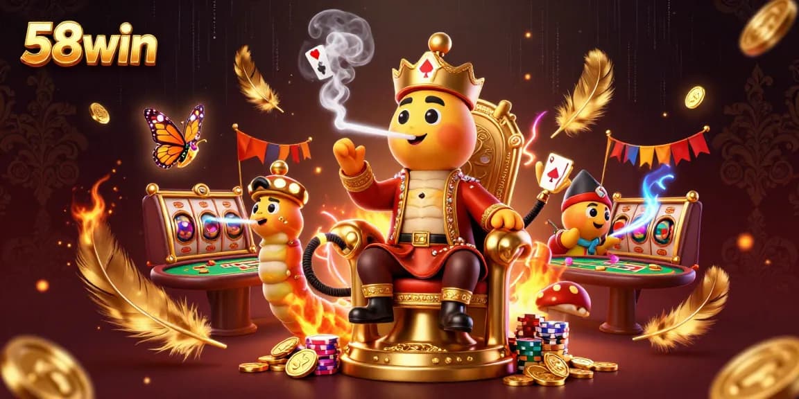 Experience vibrant 58win gaming with this dynamic casino scene featuring poker elements and colorful visuals.