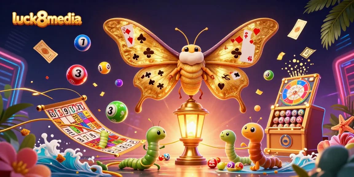 Celebrate winnings with luck8media in this vibrant, dynamic casino-themed illustration.