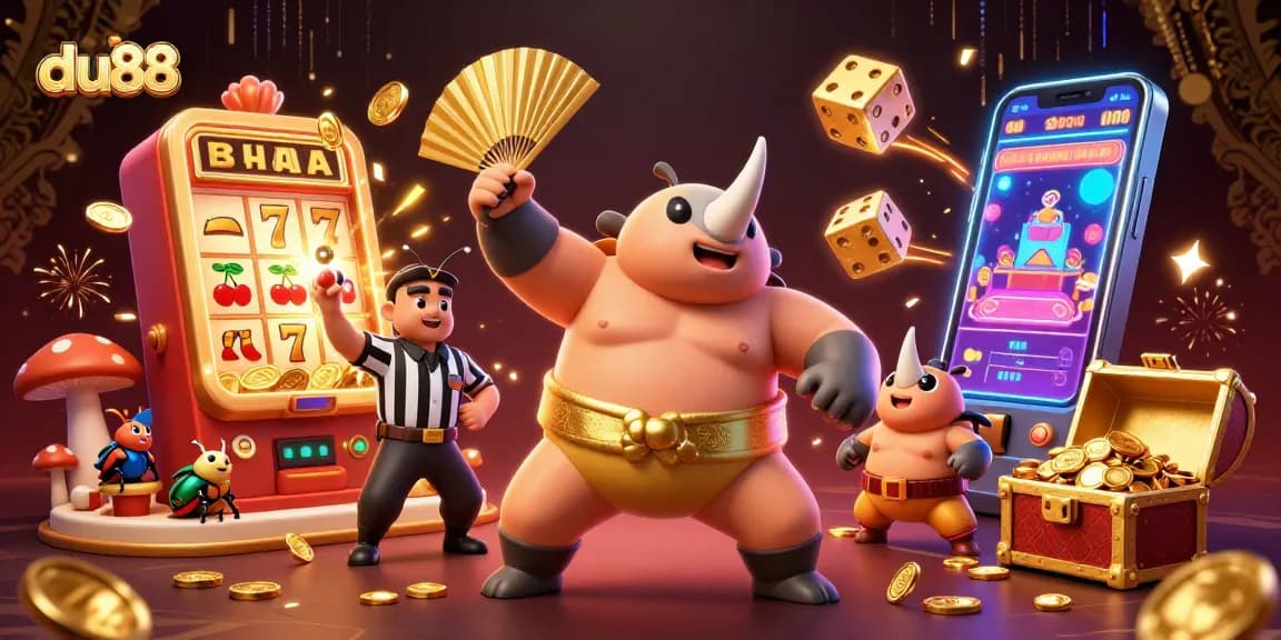 Dive into du88's thrilling online gaming scene with a dynamic illustration showcasing vibrant casino elements.