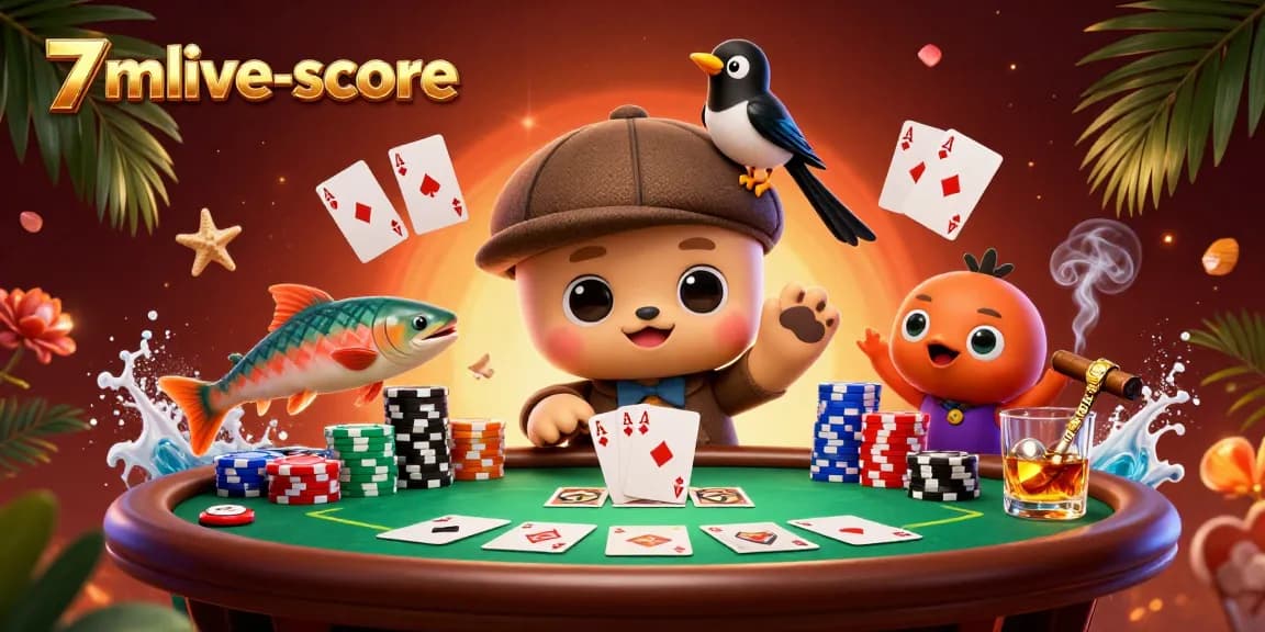 Join the excitement of 7mlive-score with Nessie and friends at the vibrant poker table!