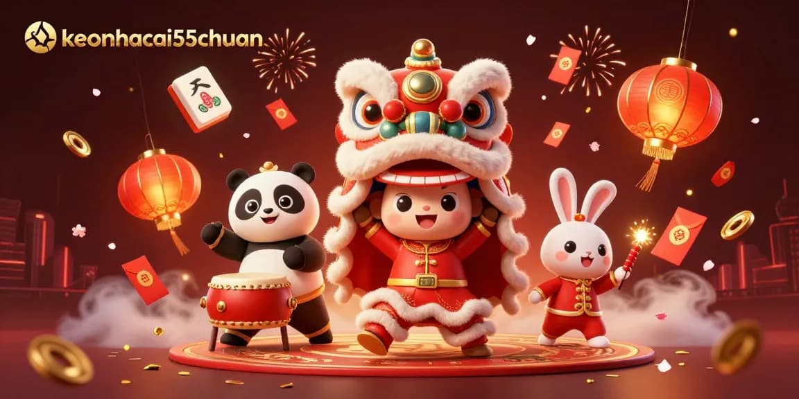 Experience the thrill of keonhacai55chuan in this vibrant 3D illustration of festive gambling elements.