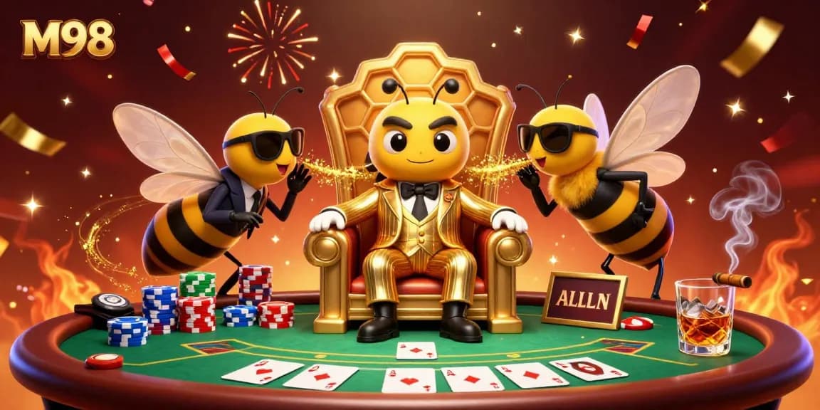 M98 invites players to experience thrilling poker action in this vibrant casino scene.