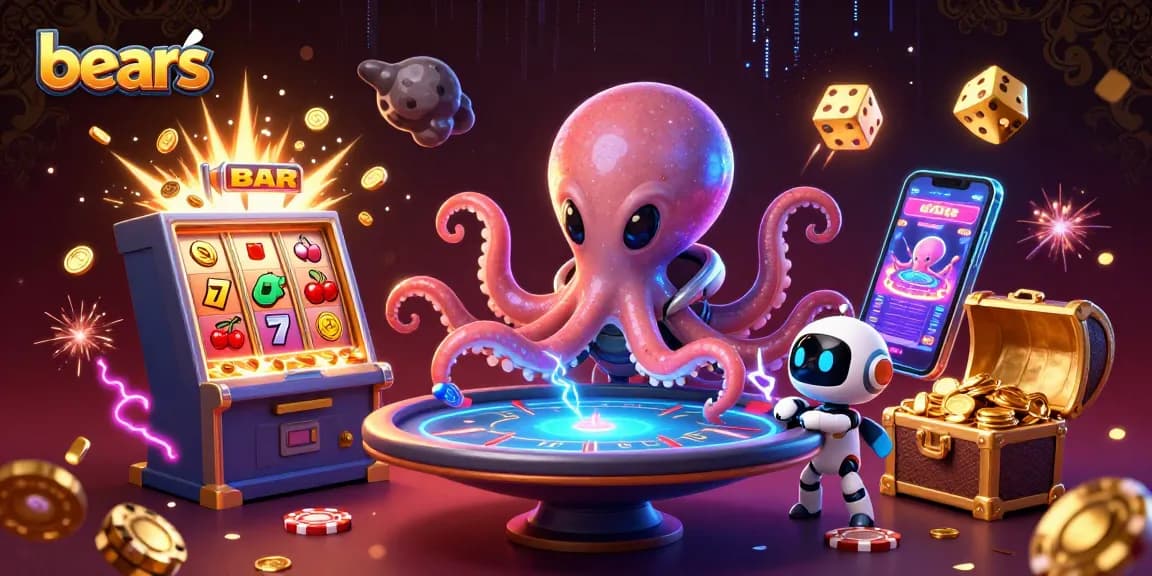 Experience thrilling casino action as bears play exciting games surrounded by jackpot surprises.