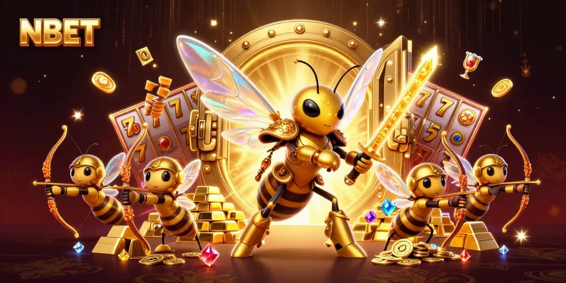 Join the excitement at NBET with a vibrant illustration of a golden hornet samurai in a casino theme.