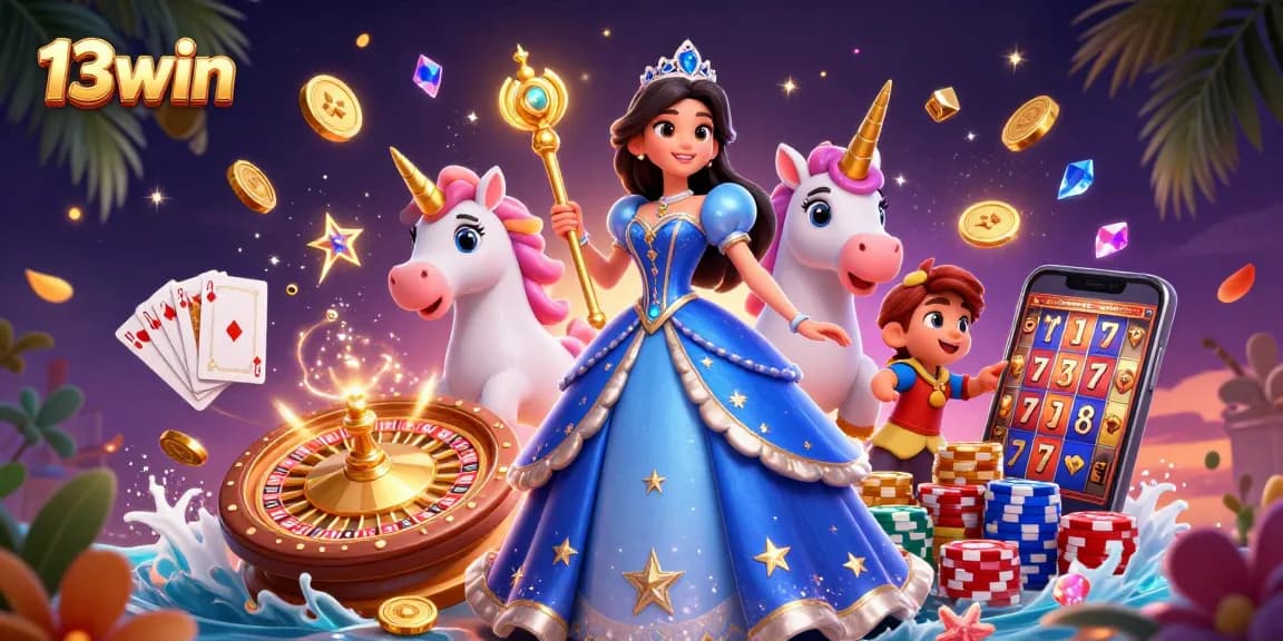Experience the thrill of 13win with spinning roulette and magical casino elements.