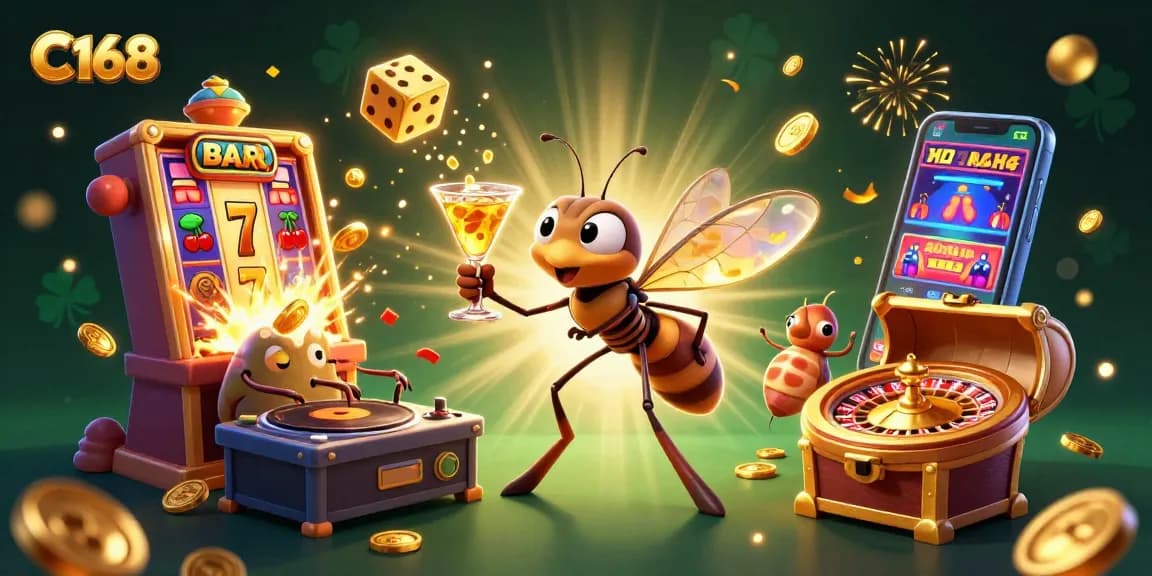 Join the gaming adventure with C168 featuring a vibrant casino scene bursting with excitement and jackpots!
