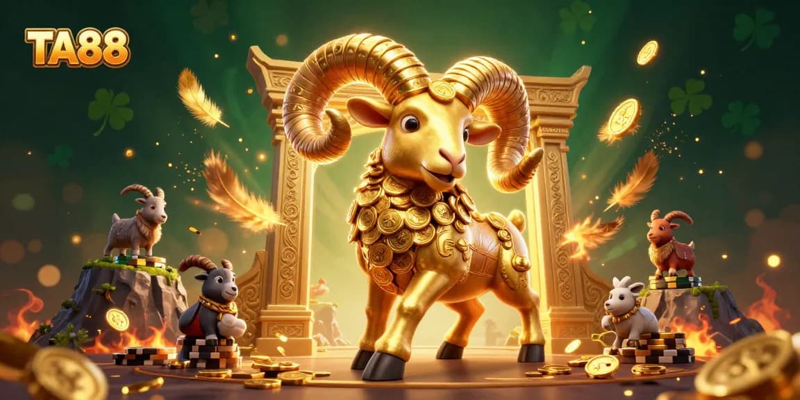 Engage with TA88's vibrant 3D casino action showcasing golden ram amidst gaming excitement.