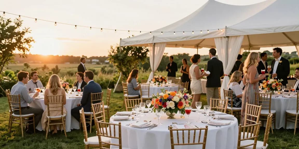 Stunning outdoor wedding marquee setup by casablancahire.co.uk with elegant decor and inviting atmosphere.