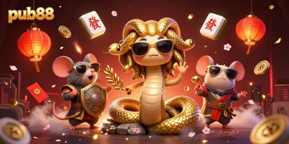 Experience the excitement of pub88 in this vibrant casino scene with Medusa and the warrior mouse.