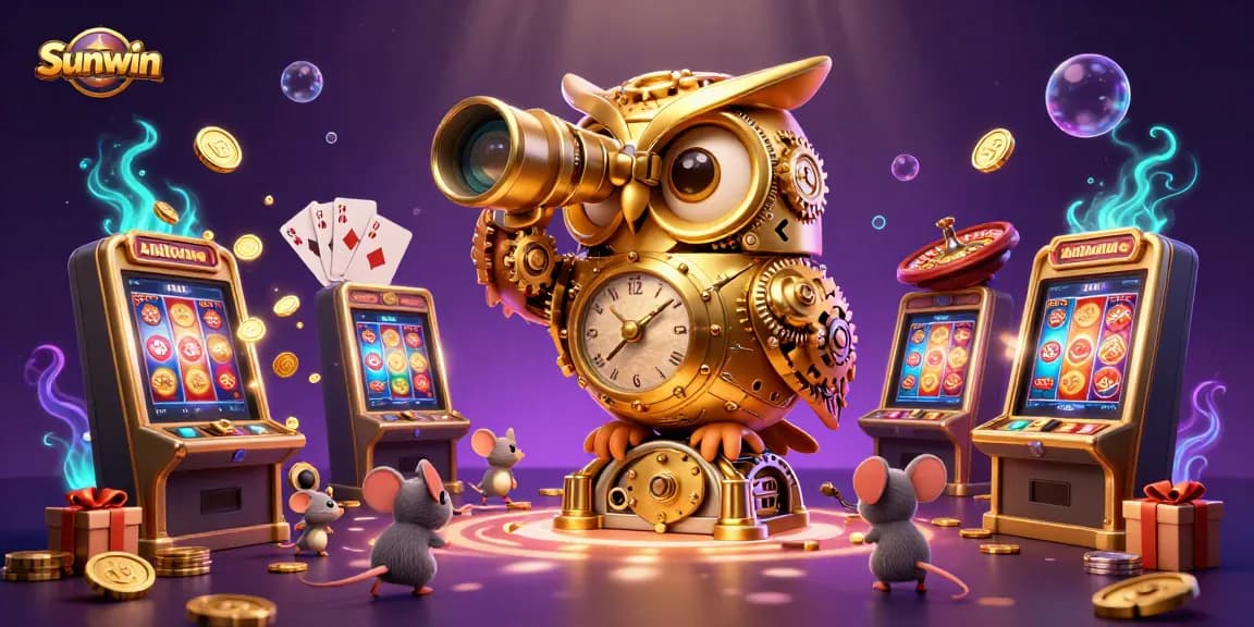 Interact with Sunwin's vibrant online casino world, featuring a whimsical owl and playful mouse.