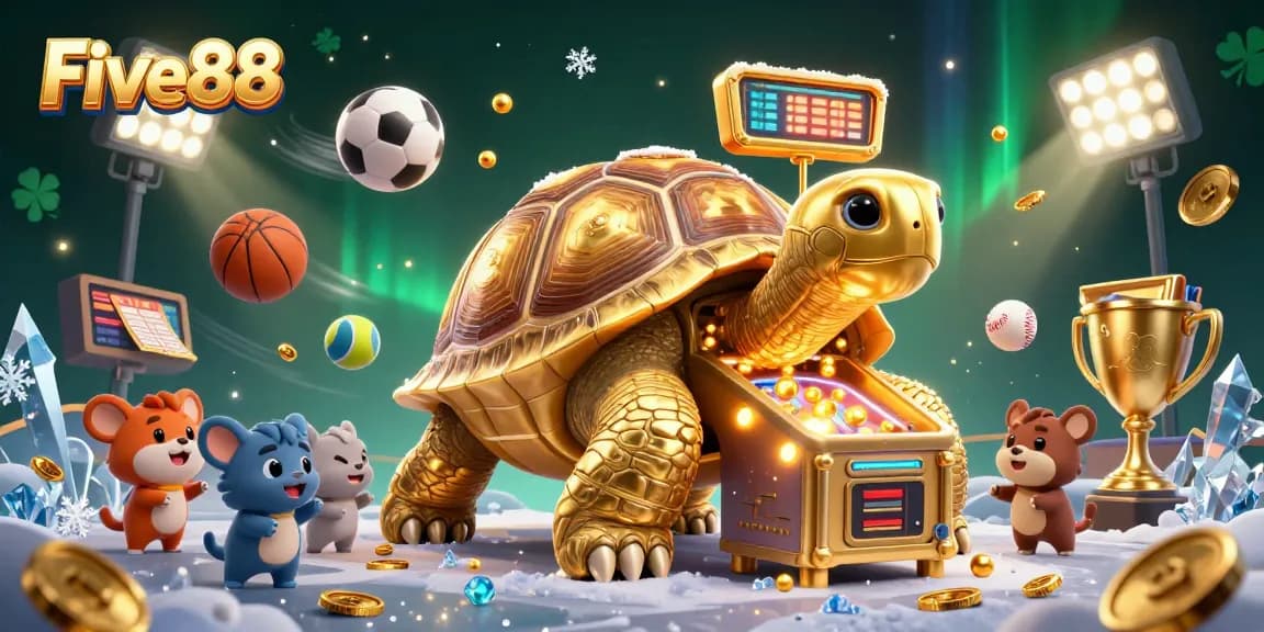 Join the fun at Five88 with a cartoon golden tortoise pinball machine and dynamic sports betting excitement.