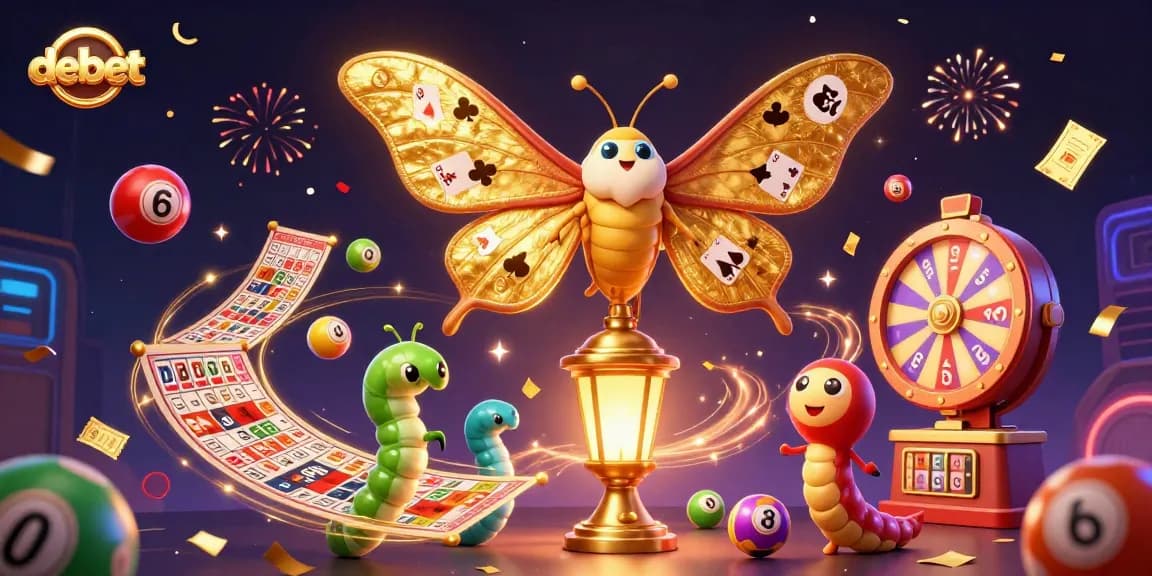 Engage with debet through vibrant lottery and casino elements in a magical 3D scene.