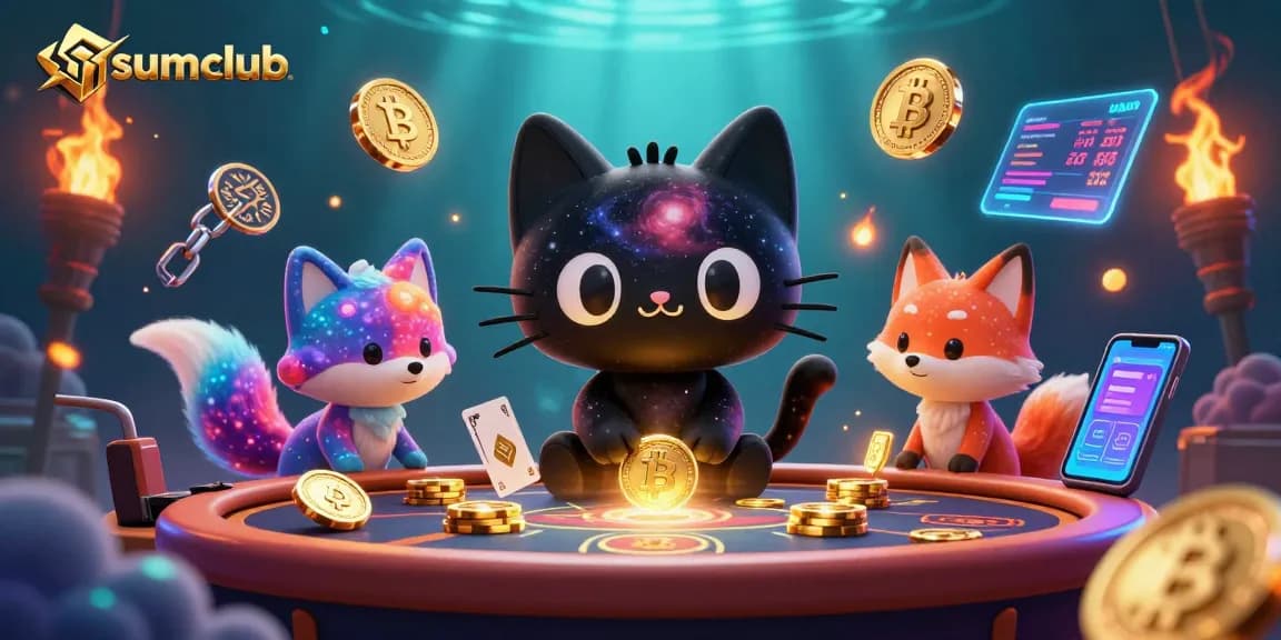 Engage with sumclub's vibrant cosmic casino, where a black hole cat pulls in golden chips
