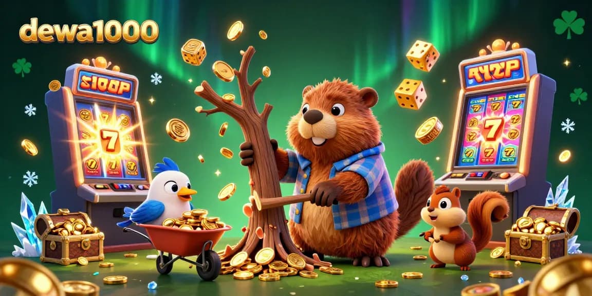 Experience thrilling wins with dewa1000 in this vibrant casino-themed illustration packed with action and excitement.