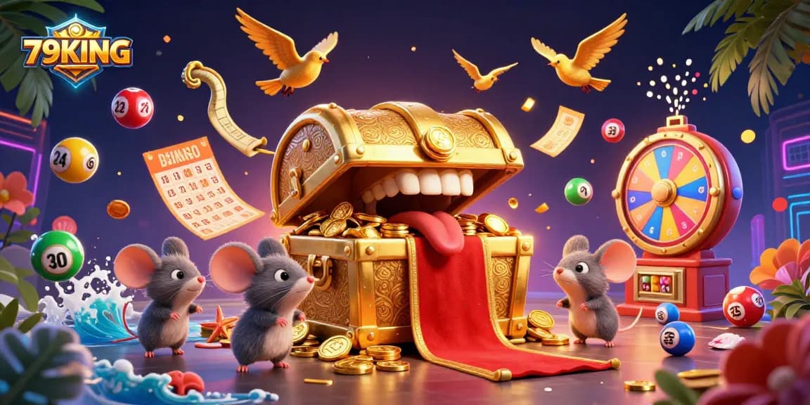 Engaging 79KING casino experience showcasing vibrant lottery elements and captivating treasure visuals.
