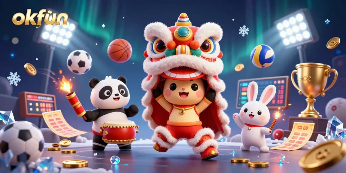 Engage in thrilling fun at okfun with a vibrant casino-themed 3D illustration featuring playful characters