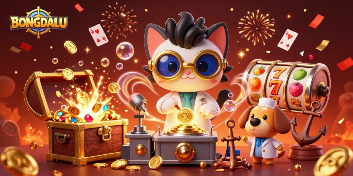 BONGDALU's mad scientist cat reveals a jackpot of gold coins in a thrilling casino adventure.