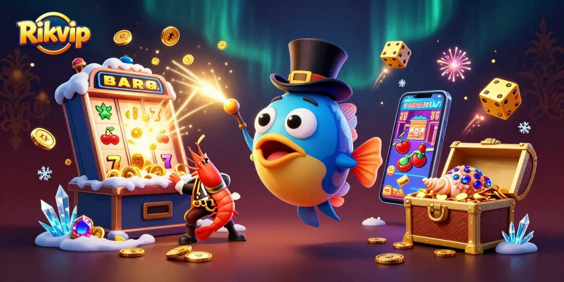 Play exciting games at Rikvip, featuring animated underwater characters with a jackpot theme.