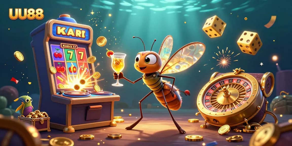Engage with UU88's vibrant casino world featuring lively characters and dazzling game elements in action.