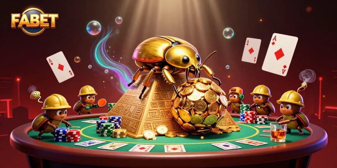 Experience FABET with golden coins and card action in an immersive casino illustration.