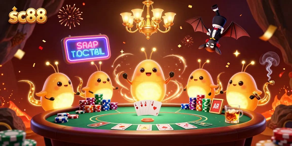 Experience captivating casino gameplay at sc88 with colorful glowworms and vibrant poker elements.