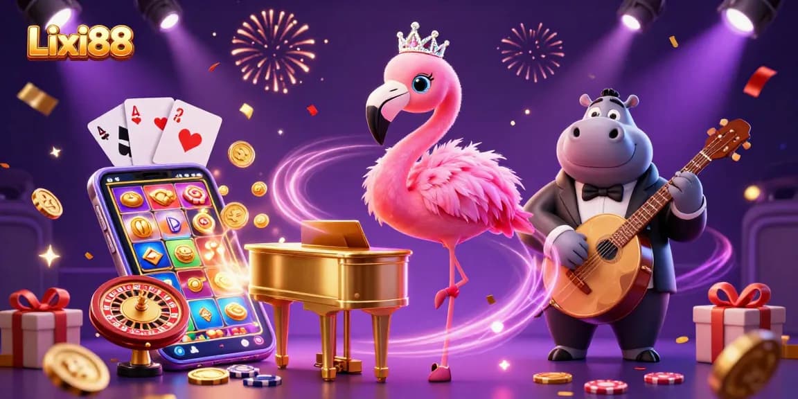 Lixi88 offers thrilling slots and casino experiences with vibrant elements and fun characters in a dazzling 3D scene.