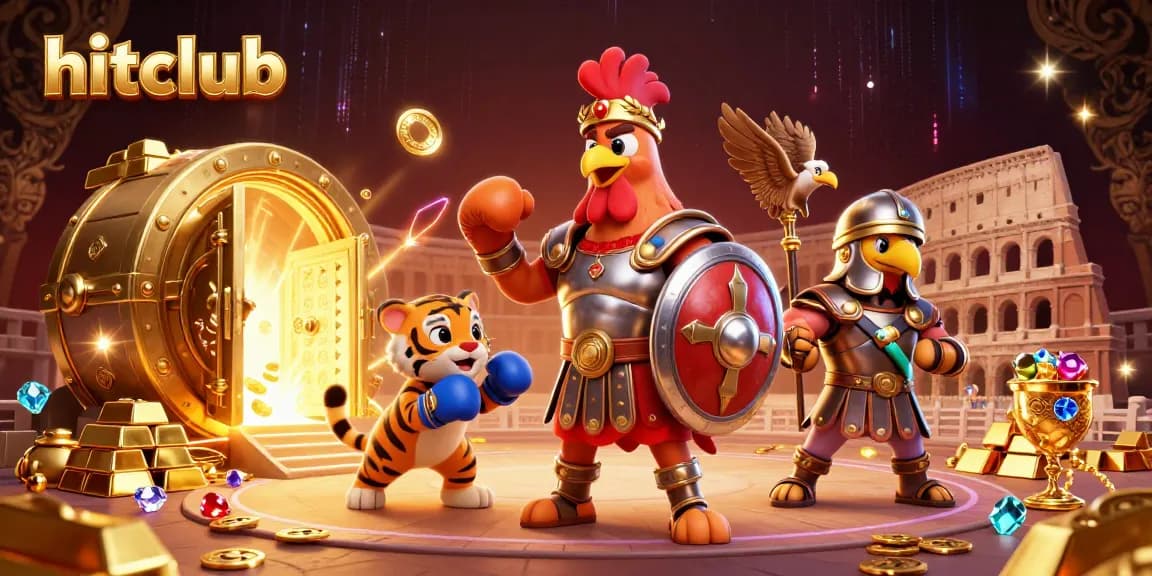Engage with hitclub's thrilling casino adventure featuring a gladiator rooster and treasures.