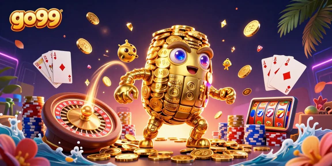 Win big with go99 as you spin through a vibrant world of animated golden coins and dynamic casino games.
