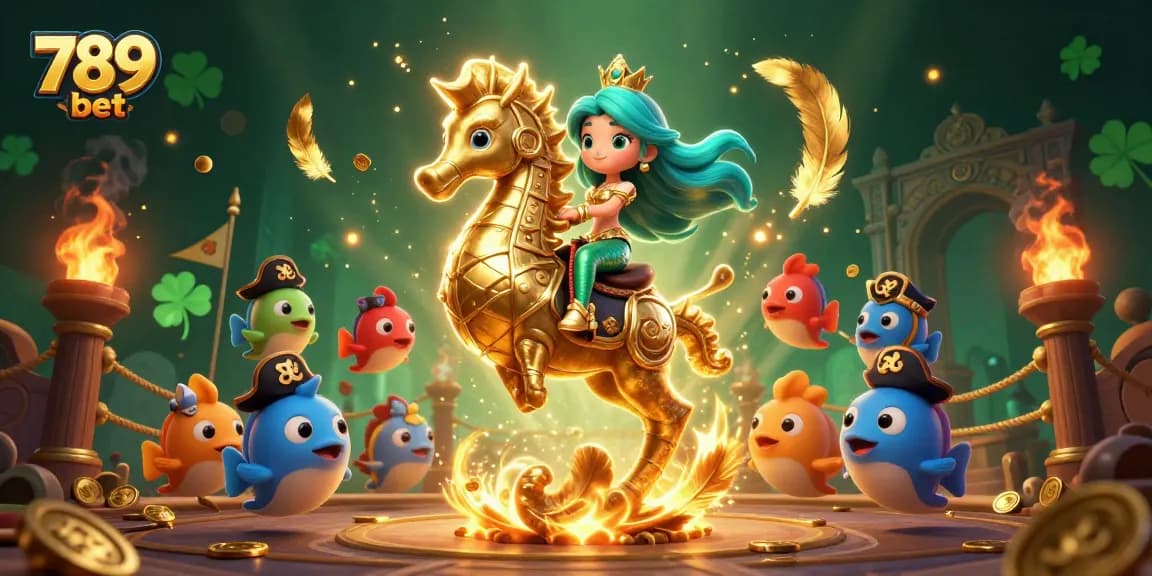 Experience thrilling gaming with 789 bet through an enchanting 3D digital representation of a mermaid princess and seahorse.