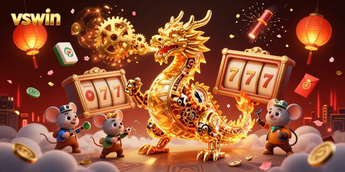 Win big with the vibrant vswin casino illustration showcasing dragon-themed gaming elements.
