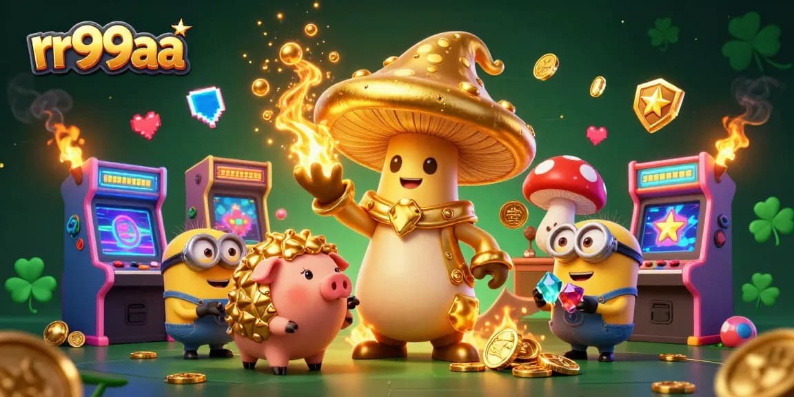 Engage in gaming magic at rr99aa with a wizard and treasure-hunting pig amidst a vibrant casino scene.