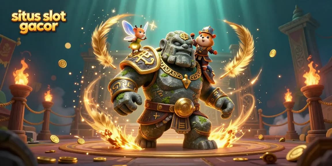 Play exciting games at situs slot gacor, showcasing thrilling characters and casino elements in a vibrant scene.