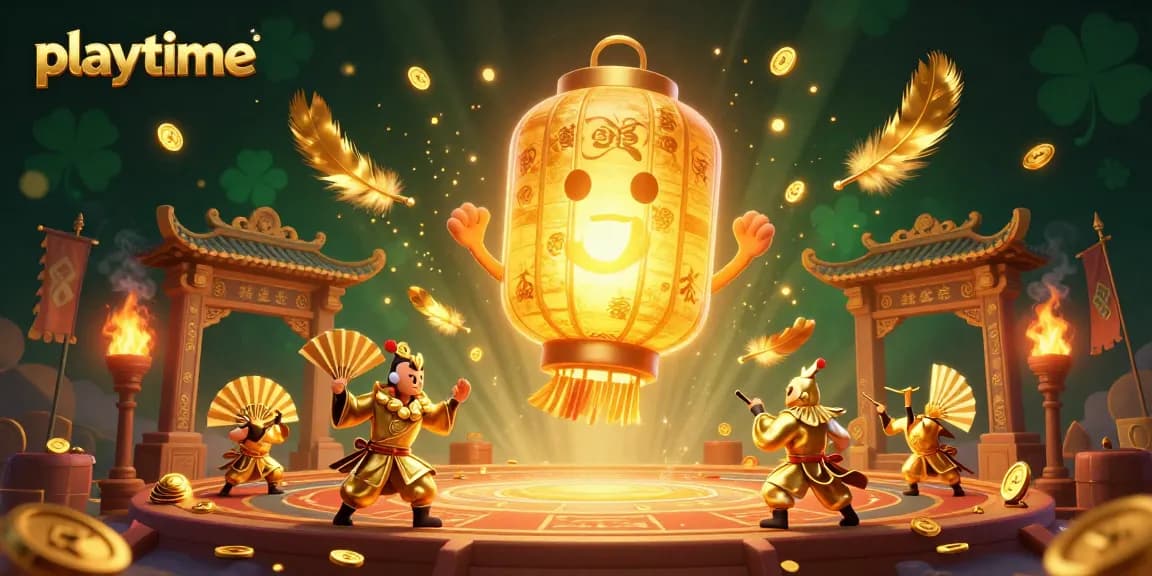 Experience the thrill of playtime at a vibrant casino, featuring golden lantern spirits and dynamic game elements.