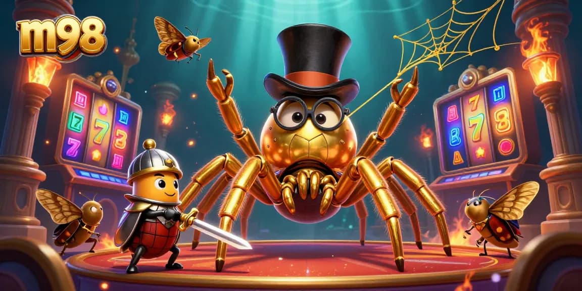 Engage with m98's vibrant casino scene featuring golden surprises and thrilling slot machines.