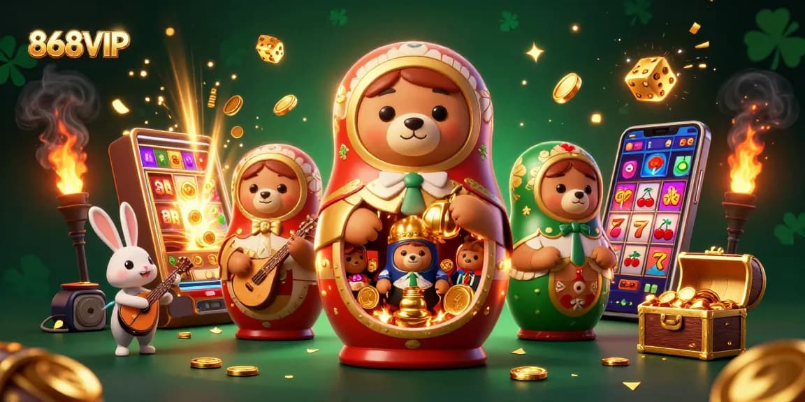 Experience thrilling jackpots with 868VIP’s vibrant casino scene featuring dynamic characters and gold elements.
