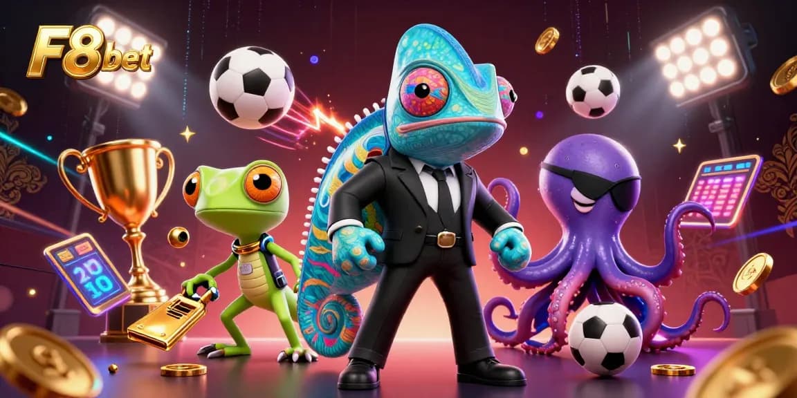 Bet on F8bet with a dynamic gaming scene featuring vibrant cartoon characters and elements.