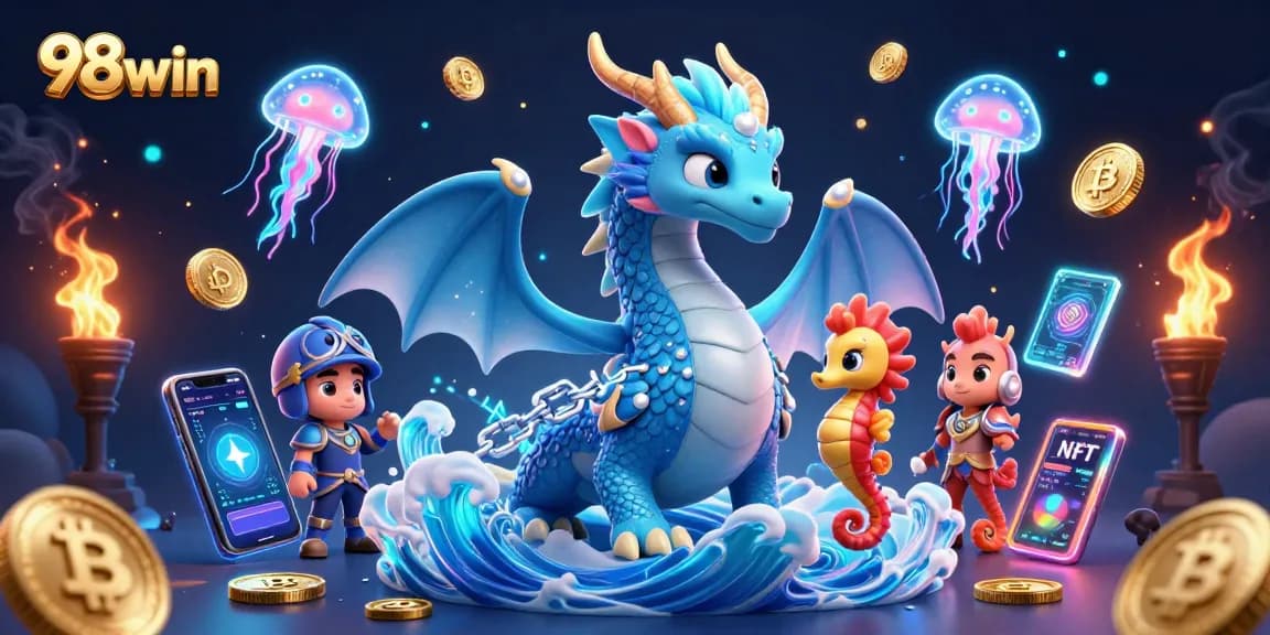 Engage in exhilarating gameplay at 98win, featuring vibrant characters and crypto gaming elements.