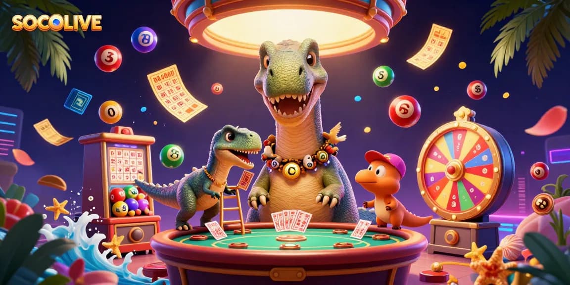 SOCOLIVE brings excitement to gaming with vibrant characters and dynamic elements in a colorful 3D illustration.