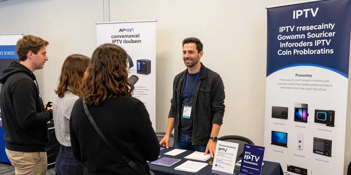 IPTV Reseller showcasing services at local tech fair, trusted provider.