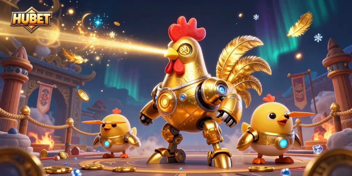 Experience thrilling gameplay at HUBET with golden rooster robot and dynamic gaming elements.