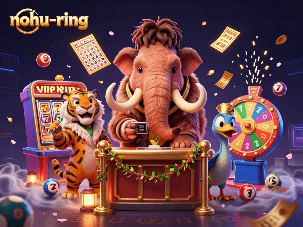 Experience the excitement of nohu-ring and vibrant jackpots with illustrated casino characters.