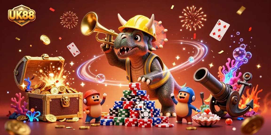 Win big at UK88 with a celebration of poker chips, festive critters, and underwater treasures.