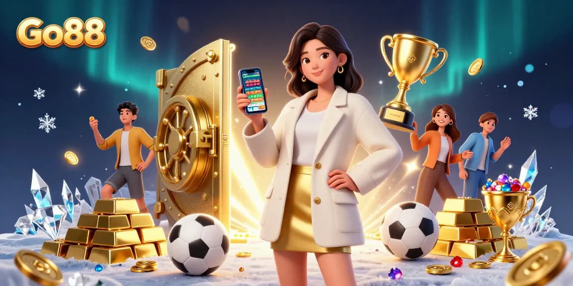 Experience the thrill at Go88 with mobile sports betting, showcasing vibrant illustrations of winnings.