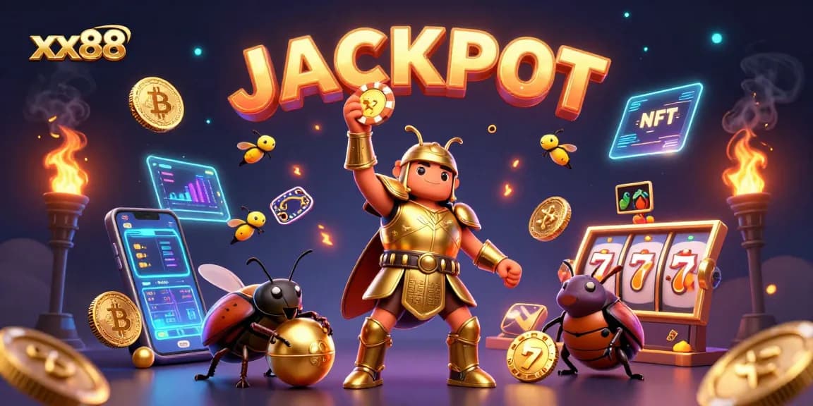 Experience xx88's thrilling jackpot with a vibrant 3D scene featuring casino elements and action.