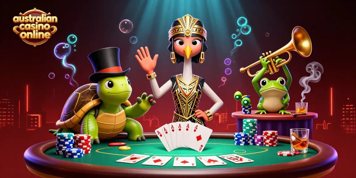 Experience the excitement of australian casino online with vibrant characters and casino elements.