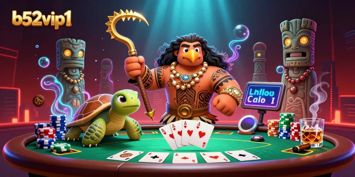 Experience thrilling gaming adventures on b52vip1 with vibrant characters, poker tables, and casino elements.